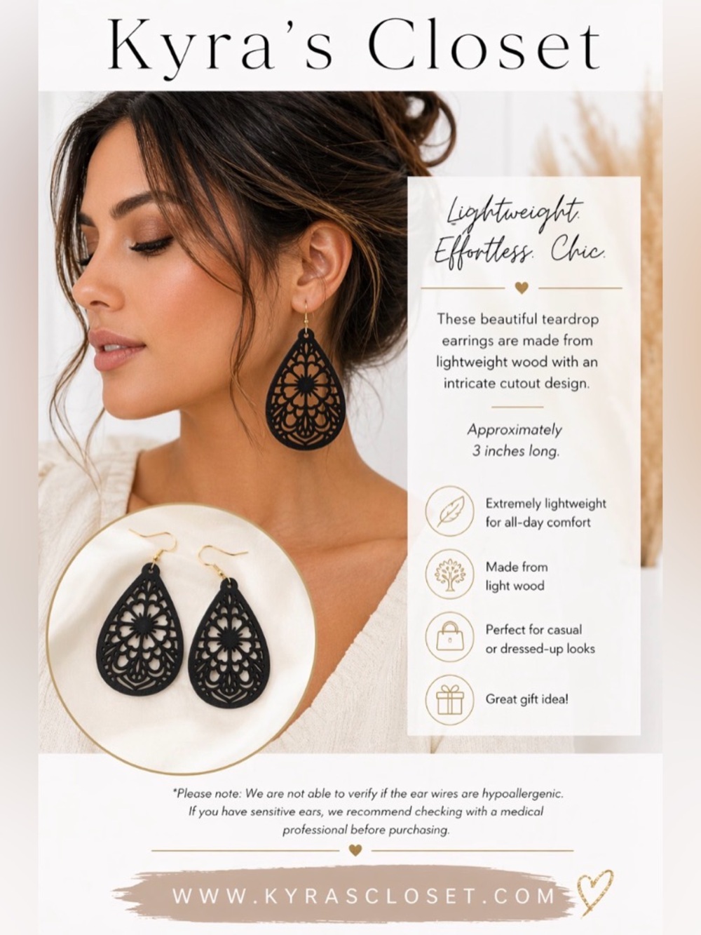 Lightweight wood earrings black & brown qty 2 new